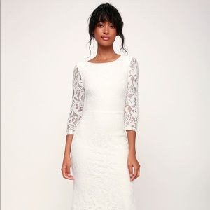 Lulus adley white lace wedding dress.